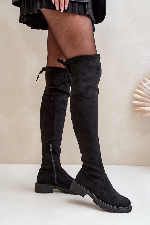 Knee High Boots With Flat Heel Made Of Eco Suede Black Arkelia