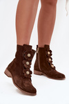 Suede Women's Ankle Boots with Decorative Flowers Zazoo 3085 Brown