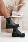 Zazoo 60498 Women's Ankle Boots Chelsea On Platform And Wedge Dark Green