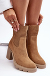 Women's Suede Openwork Boots On Heel Camel Lewski 3386