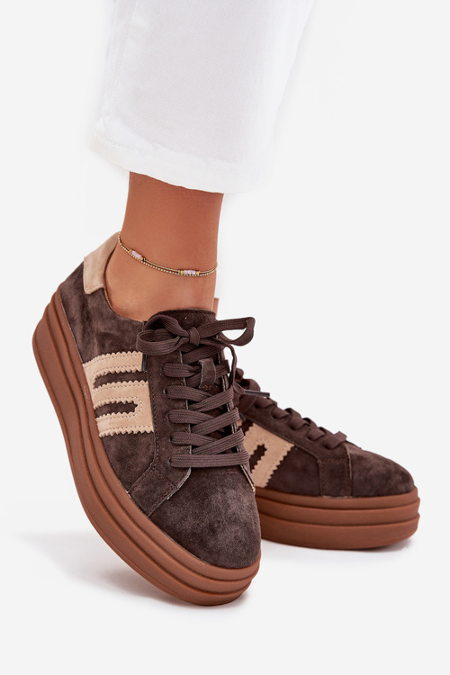 Damskie Sneakersy Na Platformie Zamszowe Czekoladowe Eldira