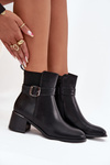 Warm Ladies Ankle Boots With Heel Strap And Buckle Black Sylira