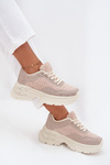 Women's Sneakers With Rhinestones And Sheepskin Light Beige Zarika