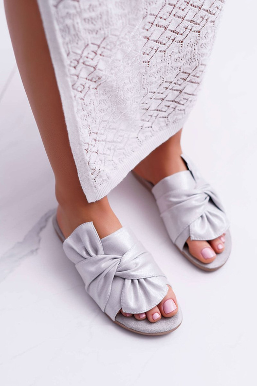 Shiny Flip Flops With Tie Grey Emilia
