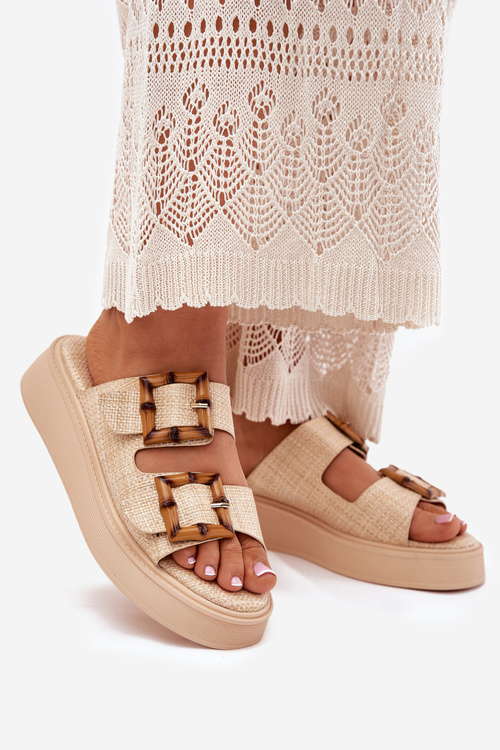 Women's Platform Sandals With Buckles Beige Xanivia