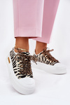 Women's Sneakers On Massive Platform With Decorative Lacing Zebra Black-Beige Zidora