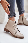 Leather Ankle Boots With Flat Heel Beige Zazoo 2964