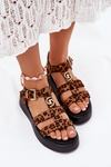 Ladies Platform Sandals With Gold Detail Leopard Fevire
