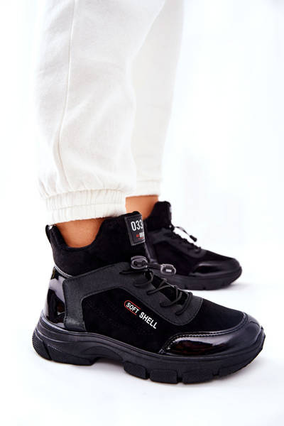High Heel Leather Padded Sneakers Black Merit