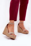 Wedge Sandals For Women With Braiding Khaki Adelio