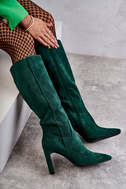 Kozaki Damskie Słupek Do Kolana Zielone Truly Love