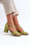 Damskie Sandały Skórzane Na Obcasie Limonkowe Maciejka 06551-09