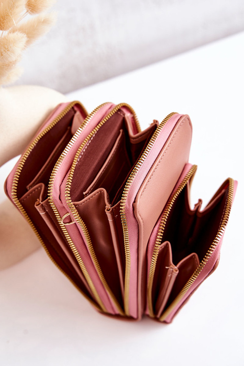 Portfel Torebka 2w1 Na Suwak Z Paskiem Różowy Themis