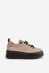 Women's Leather Sneakers With Pins On Platform Beige CheBello 4596