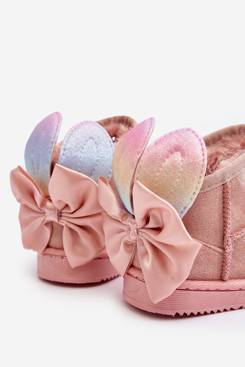 Girl's Padded Snow Boots with Ribbons Pink Meriva