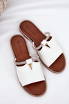 Eco Leather Slippers On Flat Heel With Decorative Strap White Hirtewi