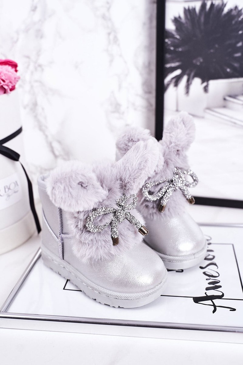 Children's Snow Boots Insulated With Fur With Ears Silver Bunny