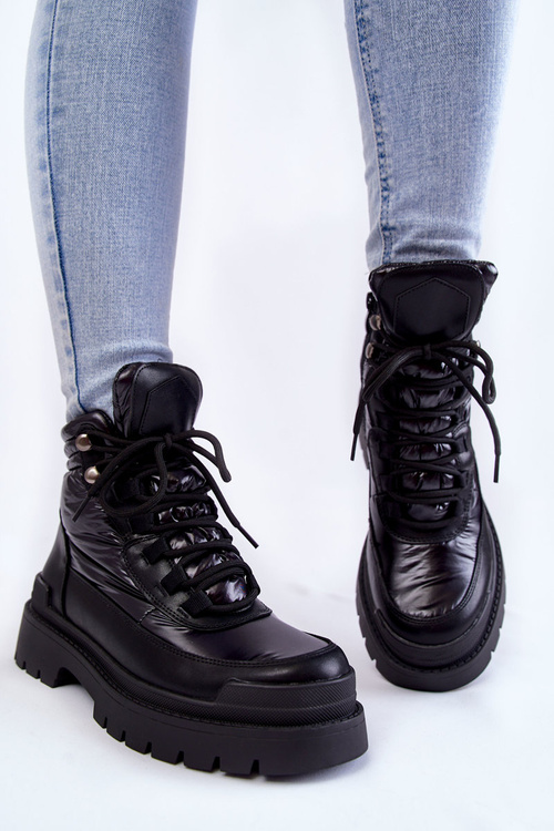 Botki Trapery Damskie Platforma Czarne Nerina