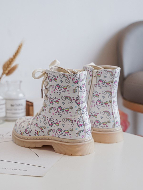 Kids' Lined Zip-Up Boots Beige Dolida