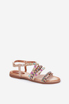 Ladies Sandals With Decoration And Braided Straps Beige Delyra