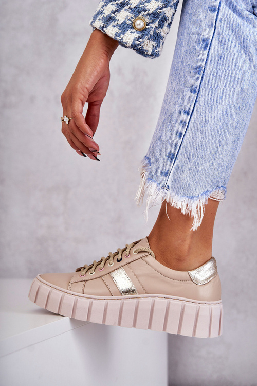 Women's Sport Leather Shoes Tied White and Blue Ariva