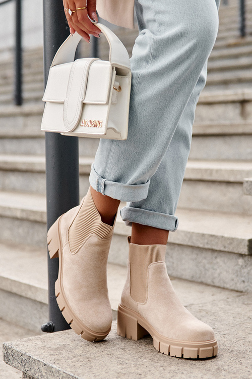 Elastic Insert Suede Boots Beige Anyfer