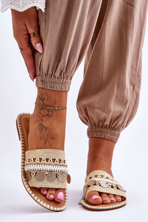 Women's Braided Embellished Slippers Beige Millano