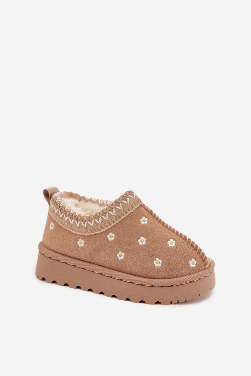 Dziecięce Śniegowce Ocieplane Futerkiem Z Kwiatuszkami Beżowe Palina