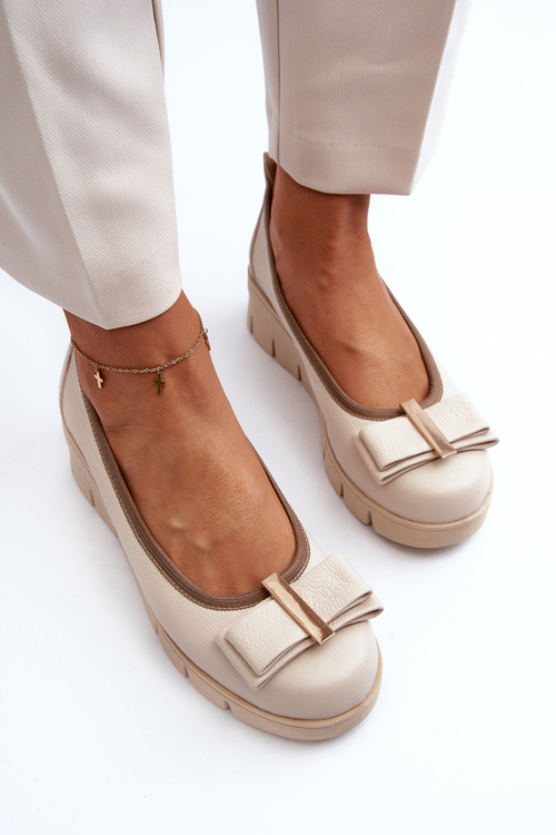 Leather Platform Ballet Flats with Cream Decoration Lewski 3384