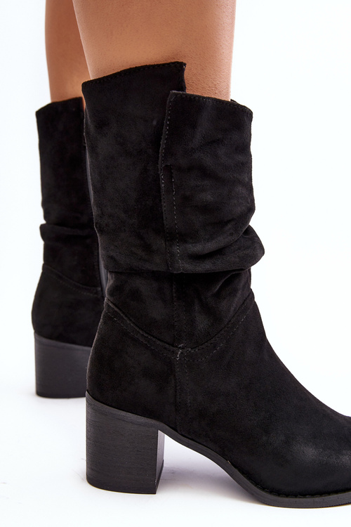 Women's ankle boots with ruffled shaft and block heel black Shavy