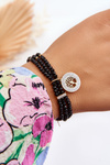 Triple Bracelet With Beads And Tree Motif Black