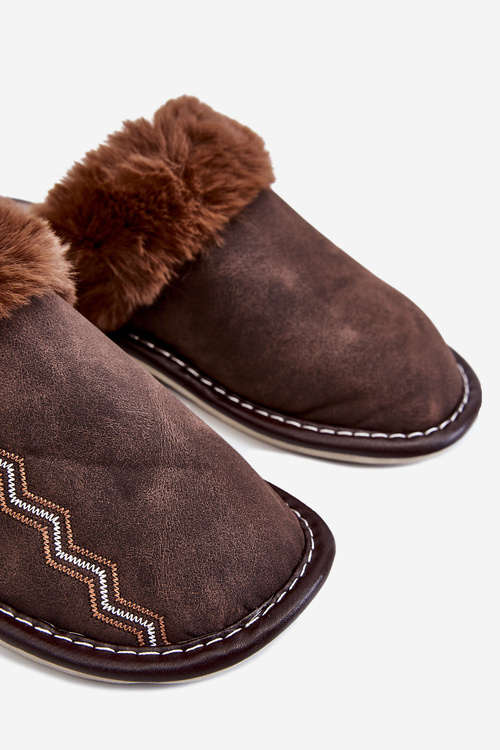 Men's Warm Slippers With Fur Brown Aron