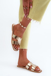 Women's Flat Sandals with Cutouts Gold Fiviama