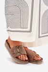 Ladies Platform Sandals With Buckle And Studs Khaki Nusithia