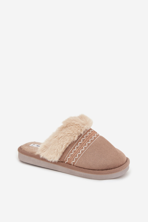 Women's slippers with fur and embroidery Khaki Devianne