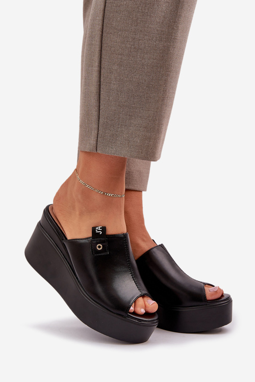 Platform And Wedge Sandals Eco Leather Black Eridoria