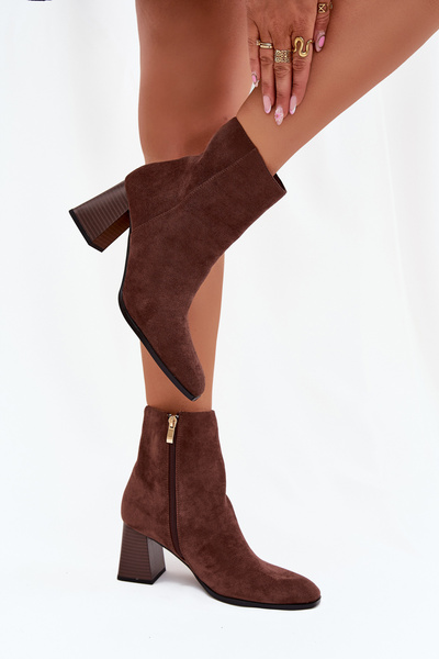Women'S Ankle Boots Made Of Eco Suede With Heel Zipper Brown Zelita