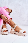 Leather Sandals On Heel Beige Sovie