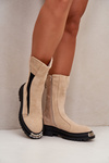 Suede Insulated Boots On Flat Heel Light Beige Palimra