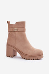 Women's Heeled Eco Suede Boots Insulated with Zipper Beige Laonora