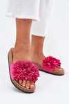 Ladies Slippers On Cork Sole With Flowers Fuchsia Ferenza