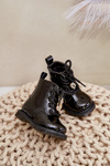 Warm Patent Leather Kids Boots With Bear And Zipper Black Enchanta