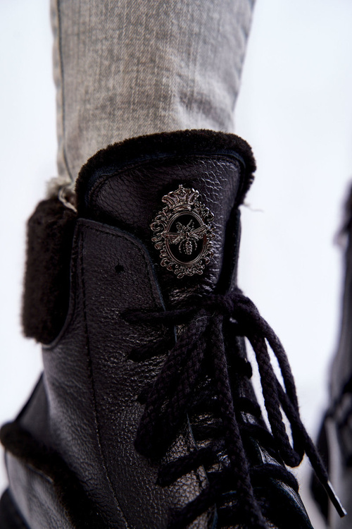 Trapery Botki Damskie Skóra Czarne Lemar Vergo