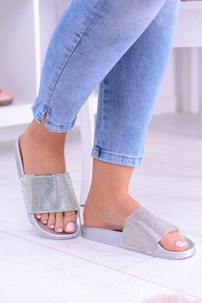 Damskie Klapki Z Cyrkoniami LadyCristal Srebrne