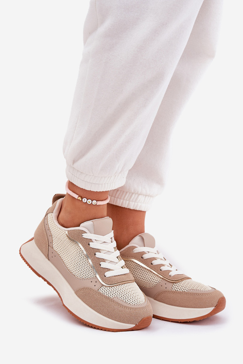 Women's Sports Shoes With Mesh On Platform Khaki Poova
