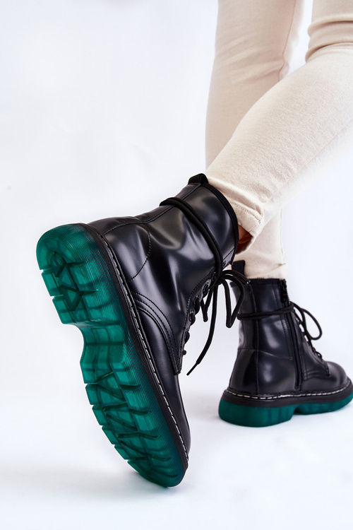Women's Lace Up Boots With Green Sole Black Trinah