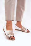 Leather Elegant Ballet Flats With Open Toes White-Gold Zazoo 1865