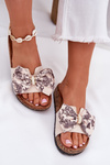 Ladies sandals with bow on cork platform beige Lisandrea
