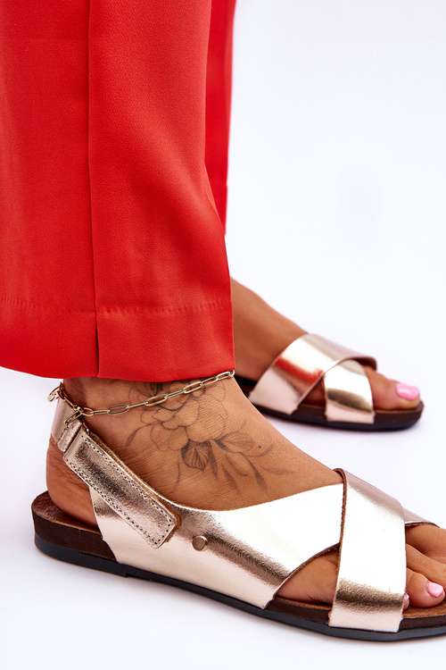 Skórzane Sandały Na Rzep Złote Zazoo 40141