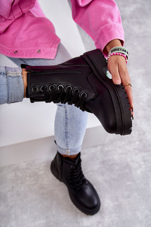 Women's Leather Boots Workers Light Black Denila